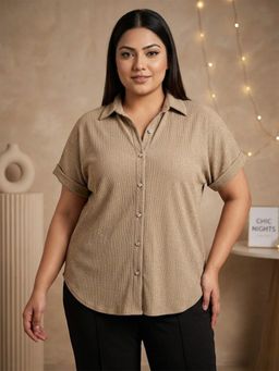 Qurvii - Lycra Drop Shoulder Shirt With Stone Embellishment