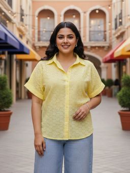 Qurvii - Yellow Schiffli Drop Shoulder Shirt