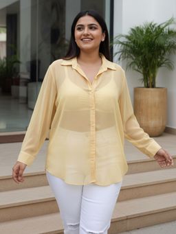 Qurvii - Yellow Georgette Oversize Shirt