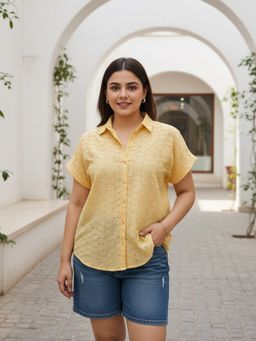Qurvii - Amber Yellow Schiffli Shirt