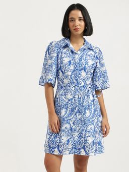 United Colors of Benetton - Regular Fit Spread Collar Blue Mini Dress