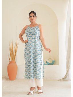 Juniper - White Floral Printed Cotton Kurta