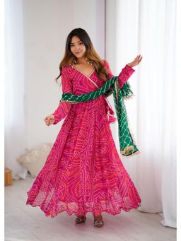 Rangpur - Hot Pink Bandhani Anarkali Kurta with Dupatta