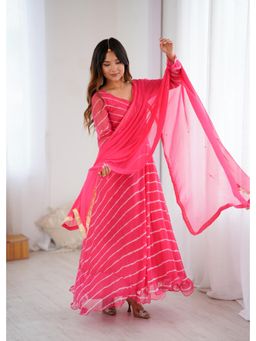 Rangpur - Rose Pink Leheriya Anarkali Kurta with Dupatta