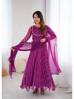 Rangpur - Purple Leheriya Anarkali Kurta with Dupatta