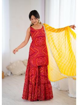 Rangpur - Red Bandhej Kurta Sharara Set with Dupatta