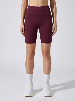 Fitkin - Womens Wine High-Rise Super Soft Cycling Shorts, Biker Shorts with Inner Waist Pocket