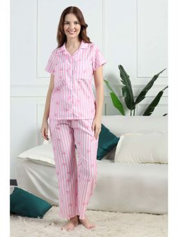 HOUSE OF COMFORT - Women Pink Cotton Linen Blend Shirt and Pyjama