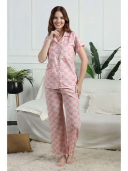 HOUSE OF COMFORT - Women Pink Cotton Linen Blend Shirt and Pyjama