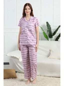 HOUSE OF COMFORT - Women Lavender Cotton Linen Blend Shirt and Pyjama