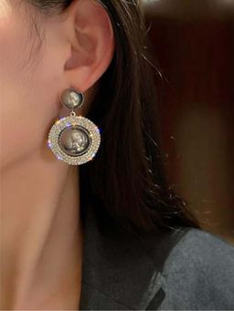 ISHKAARA - Multi-Color Gold-Plated Crystal Studded Circular Drop Earrings