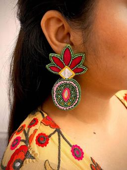 ISHKAARA - Multi-Color Kalash Mirror Beaded Contemporary Drop Earrings