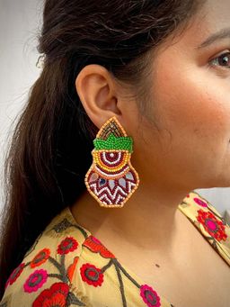 ISHKAARA - Multi-Color Kalash Mirror Beaded Contemporary Drop Earrings