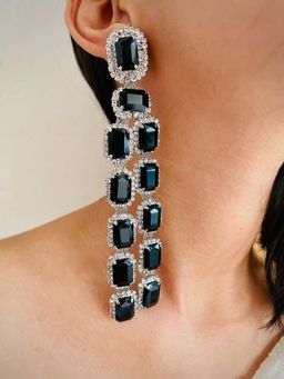 ISHKAARA - Black Silver Plated Contemporary Cubic Zirconia Drop Earrings