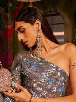 ISHKAARA - White Silver Plated Contemporary Cubic Zirconia Drop Earrings