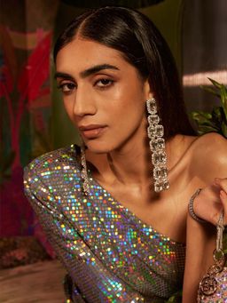 ISHKAARA - Yellow Silver Plated Contemporary Cubic Zirconia Drop Earrings