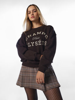 ONLY - Women's Embroidery Regular Fit Brown Sweatshirt