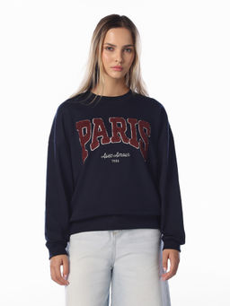 ONLY - Women's Embroidery Regular Fit Navy Blue Sweatshirt