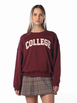 ONLY - Women's Embroidery Regular Fit Maroon Sweatshirt
