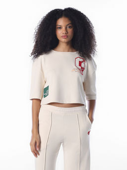 ONLY - Women's Graphic Print Boxy Fit Cream T-Shirt