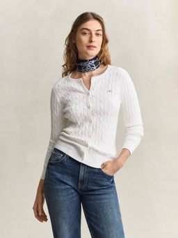 GANT - Women's White Textured Slim Fit Cardigan