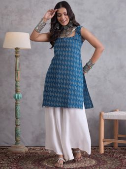 InWeave - Blue Ikkat Kantha Sweetheart Kurta
