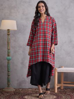 InWeave - Red Check Mandarin Kurta