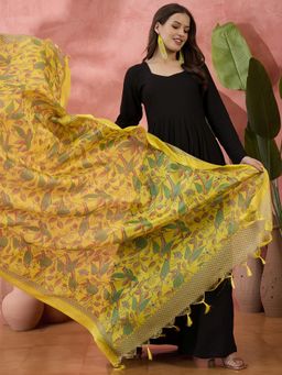 InWeave - Black In Sweetheart Anarkali Kurta with Yellow Dupatta (Set of 2)