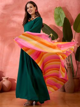 InWeave - Green In Sweetheart Anarkali Kurta with Multi-Color Dupatta (Set of 2)