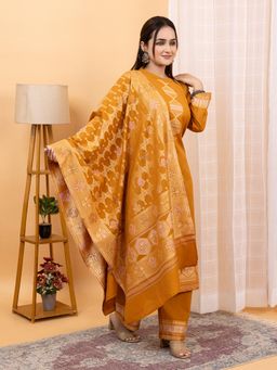 Kidar - Women's Mustard Trendy Stylish Comfortable Kurta with Dupatta & Palazzo (Set of 3)