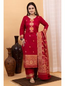 Kidar - Women's Red Trendy Stylish Comfortable Kurta with Dupatta & Palazzo (Set of 3)