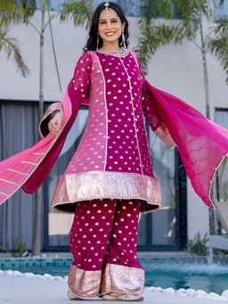 HOUSE OF JAMOTI - Nawabi Kalidar Kurta with Palazzo and Dupatta (Set of 3)