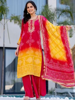 HOUSE OF JAMOTI - Rangriti Bandhani Kurta with Pant & Dupatta (Set of 3)