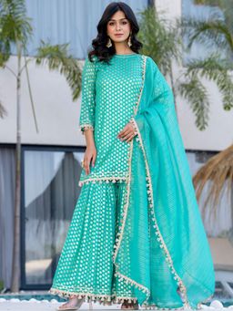 HOUSE OF JAMOTI - Nazreen Brasso Kurta with Sharara & Dupatta (Set of 3)