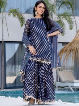 HOUSE OF JAMOTI - Lara Blue Kurta with Sharara & Dupatta (Set of 3)