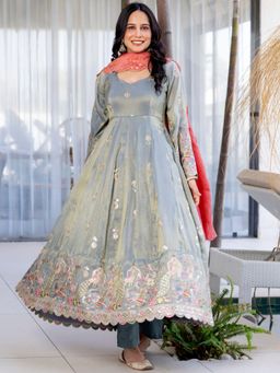 HOUSE OF JAMOTI - Nafs Sage Anarkali with Pant & Dupatta (Set of 3)