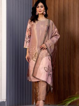 HOUSE OF JAMOTI - Earthen Huss Tisshu Kurta with Pant & Dupatta (Set of 3)