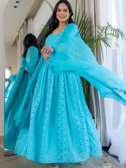 HOUSE OF JAMOTI - Noor-E Blue Anarkali with Pant & Dupatta (Set of 3)