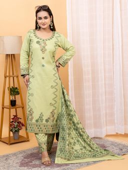 Kidar - Women's Green Trendy Stylish Comfortable Kurta with Dupatta & Pant (Set of 3)
