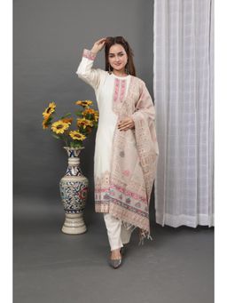 Kidar - Women's White Trendy Stylish Comfortable Kurta with Dupatta & Pant (Set of 3)