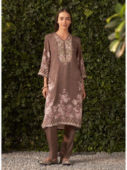 Lakshita - Grey Printed Shantoon Kurta with Pant (Set of 2)