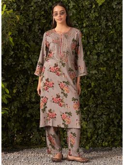 Lakshita - Grey Printed Rayon Kurta with Pant (Set of 2)