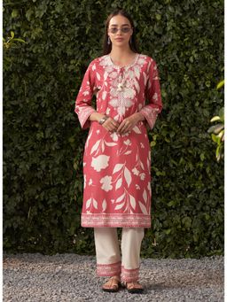 Lakshita - Women Pink Printed Rayon Kurta with Pant (Set of 2)