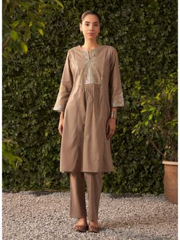 Lakshita - Brown Embroidered Rayon Kurta with Pant (Set of 2)