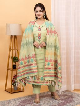 Kidar - Women's Green Trendy Stylish Comfortable Kurta with Dupatta & Salwar (Set of 3)