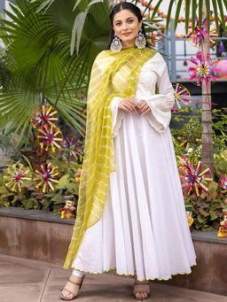 Lavanya The Label - White Schiffli Anarkali (Set of 3)