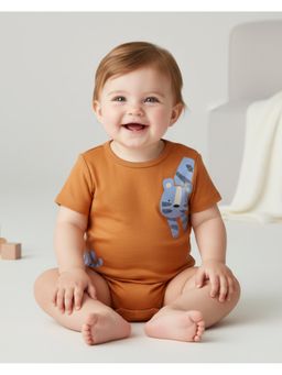 My Milestones - 100% Cotton Half Sleeves Tiger Printed Onesie - Orange