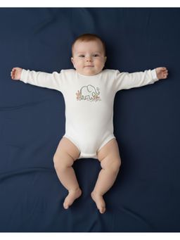 My Milestones - 100% Cotton Full Sleeves Elephant Onesie - Cream