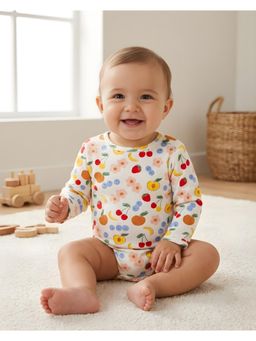 My Milestones - 100% Cotton Full Sleeves Fruits Onesie - Off White