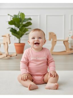 My Milestones - 100% Cotton Full Sleeves Grow Happiness Onesie - Peach